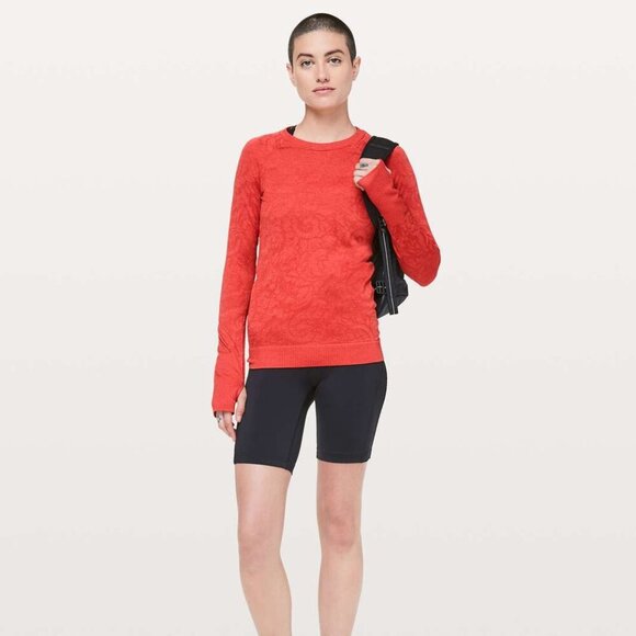 Lululemon Rest Less Pullover Long Sleeve Fitted Shirt Orange Shirt Sz. Small EUC - Picture 1 of 10